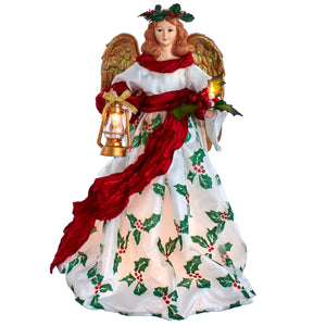 16" Lit Angel In Holly Dress Tree Topper