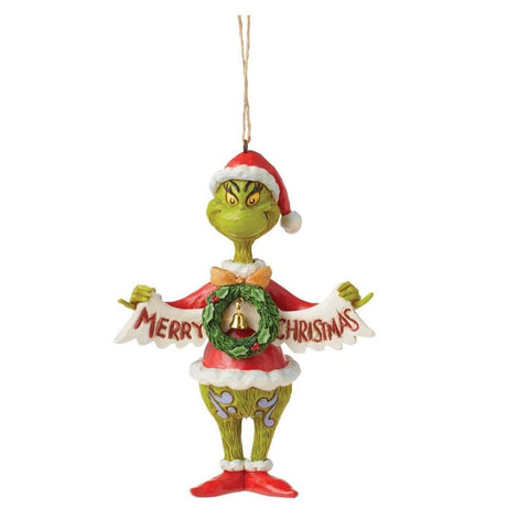 Grinch Holding Banner Ornament