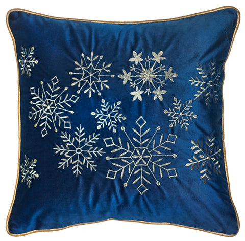 Blue Velvet Snowflakes Pillow