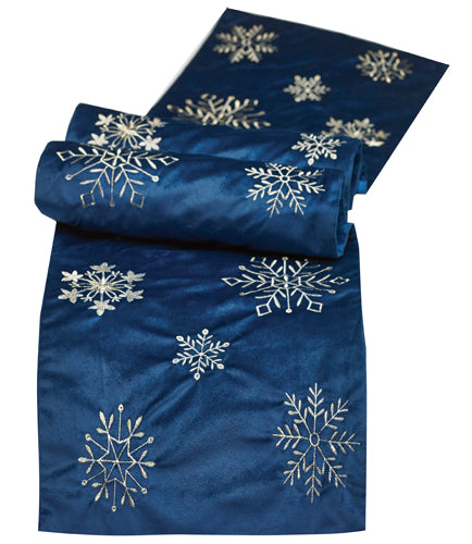 Blue With Silver Snowflakes Table Runner