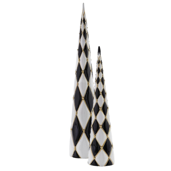 Assorted Black & White Diamond Cone Figurine, INDIVIDUALLY SOLD
