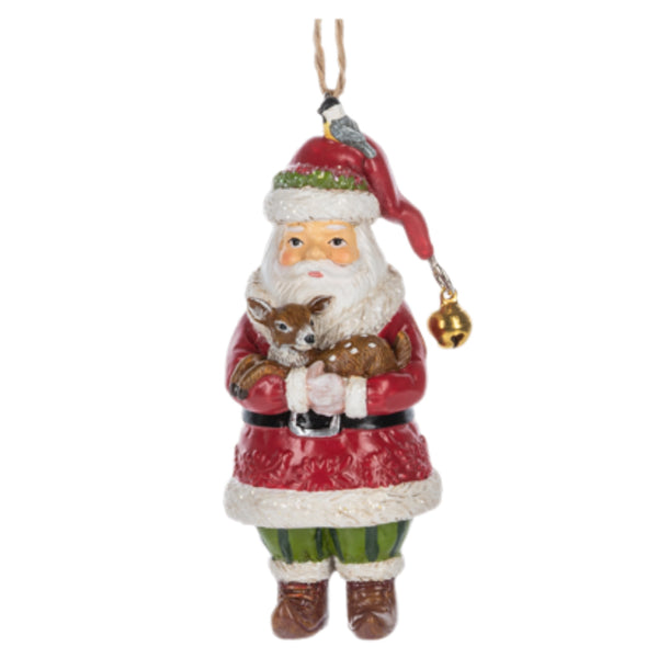 Assorted Santa Holding Woodland Animal Ornament, INDIVIDUALLY SOLD