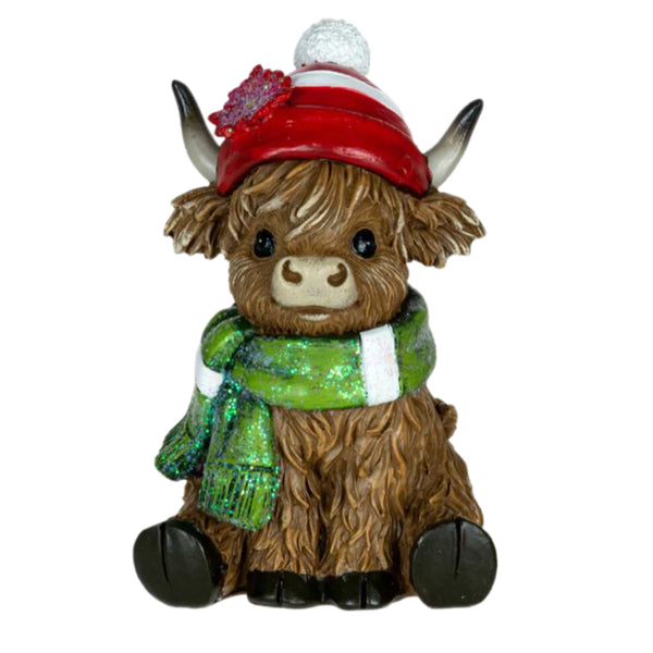 Assorted Highland Cow In Scarf Figurine, INDIVIDUALLY SOLD