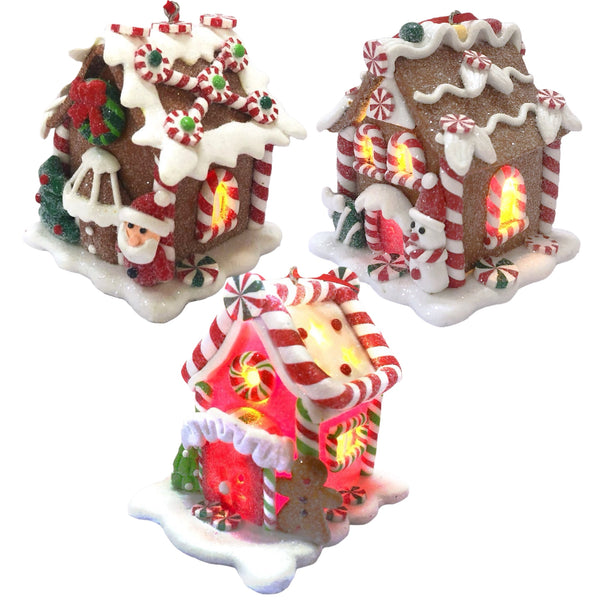 Assorted LED Gingerbread House Ornament, INDIVIDUALLY SOLD