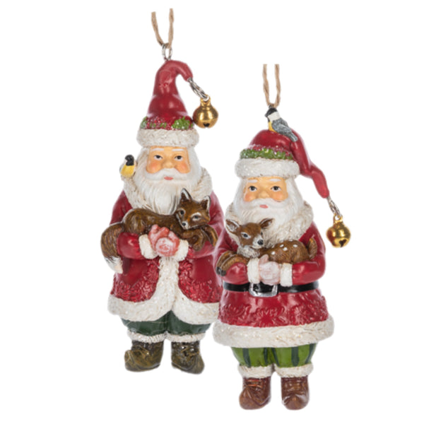 Assorted Santa Holding Woodland Animal Ornament, INDIVIDUALLY SOLD