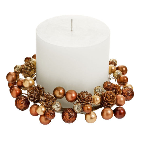 Assorted Bronze Bead With Pinecone Pilar Candle Ring, INDIVIDUALLY SOLD
