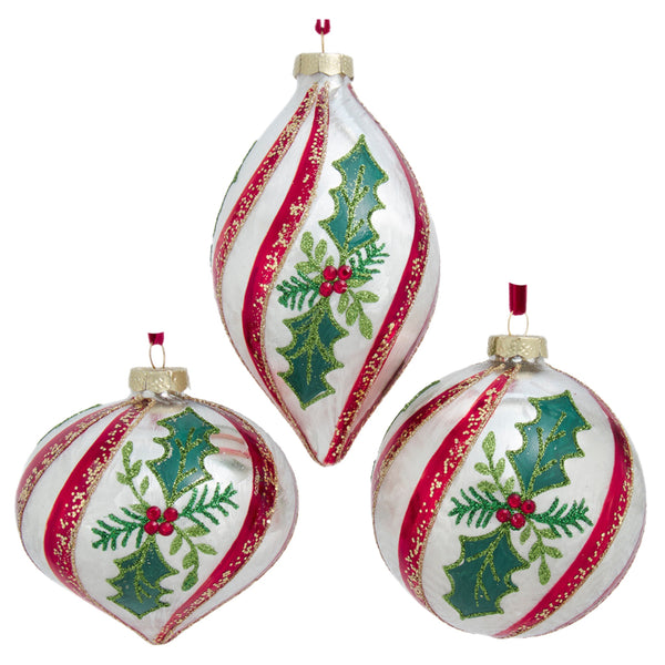 Assorted Holly & Stripes Ball, INDIVIDUALLY SOLD