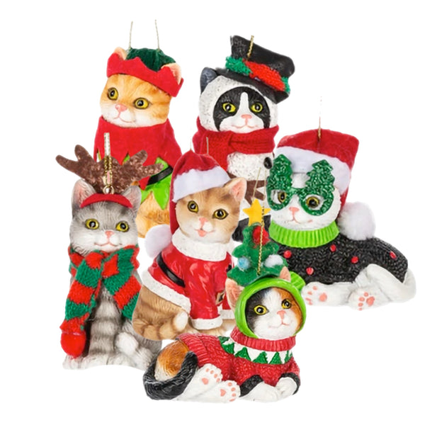 Assorted Holiday Dressed Cat Ornament, INDIVIDUALLY SOLD
