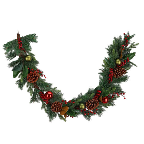 6' Pine With Pinecones & Gold Balls Garland