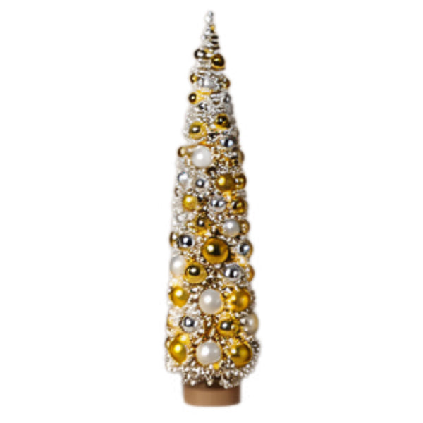 Assorted Gold & White LED Bottlebrush Tree Figurine, INDIVIDUALLY SOLD