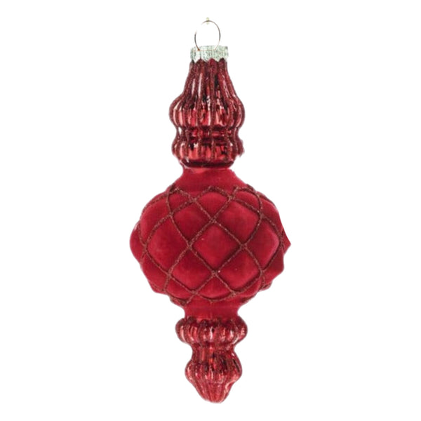 Assorted Red Flocked Finial Ball, INDIVIDUALLY SOLD