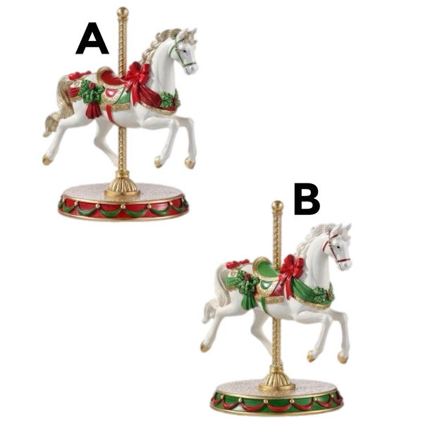 Assorted Green & Red Carousel Horse Figurines, INDIVIDUALLY SOLD