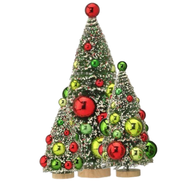 Assorted Green & Red Bottlebrush Tree Figurine, INDIVIDUALLY SOLD