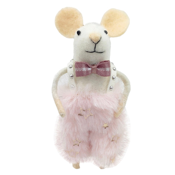 Assorted Mouse In Pink Fur With Stars Ornament, INDIVIDUALLY SOLD