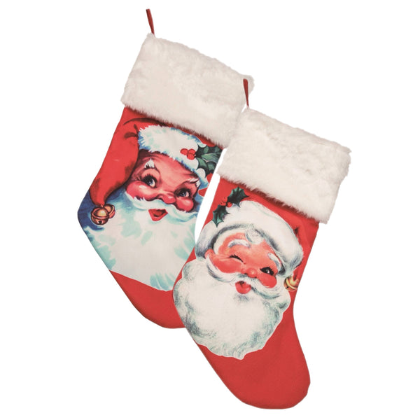 Assorted 20" Retro Santa Stocking, INDIVIDUALLY SOLD