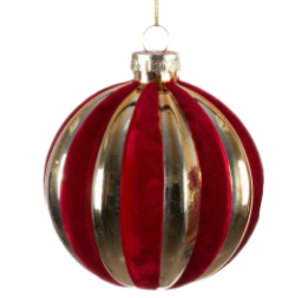 Assorted Red & Gold Velvet Striped Ball, INDIVIDUALLY SOLD