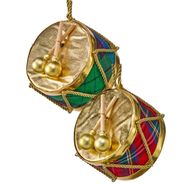 Assorted Plaid Drum Ornament, INDIVIDUALLY SOLD