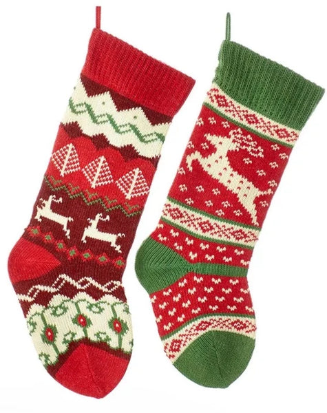 Assorted 20" Reindeer Stocking, INDIVIDUALLY SOLD