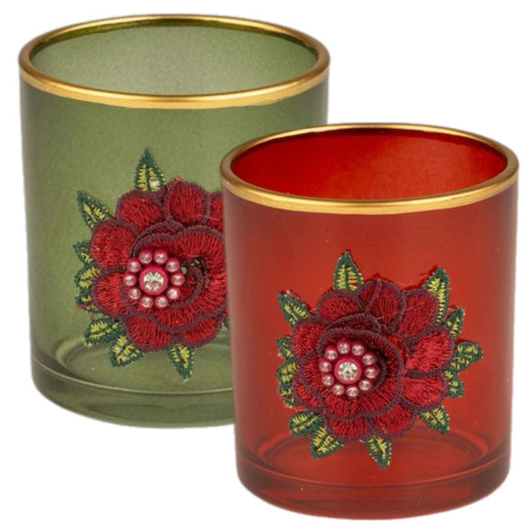 Assorted Embroidered Flower Tealight Candle Holder, INDIVIDUALLY SOLD