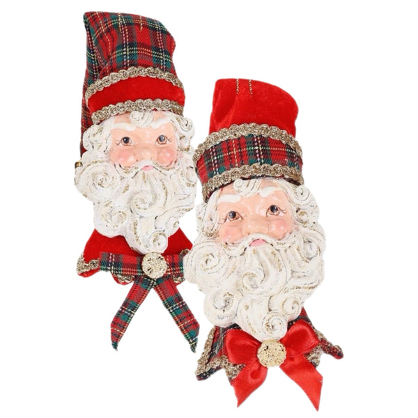 Assorted Tartan Santa Head Ornament, INDIVIDUALLY SOLD
