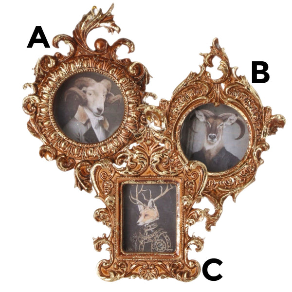 Assorted Deer Ornate Photo Frame Ornament, INDIVIDUALLY SOLD