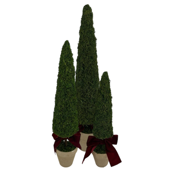 Assorted Moss Cone With Bow Tree Figurine, INDIVIDUALLY SOLD