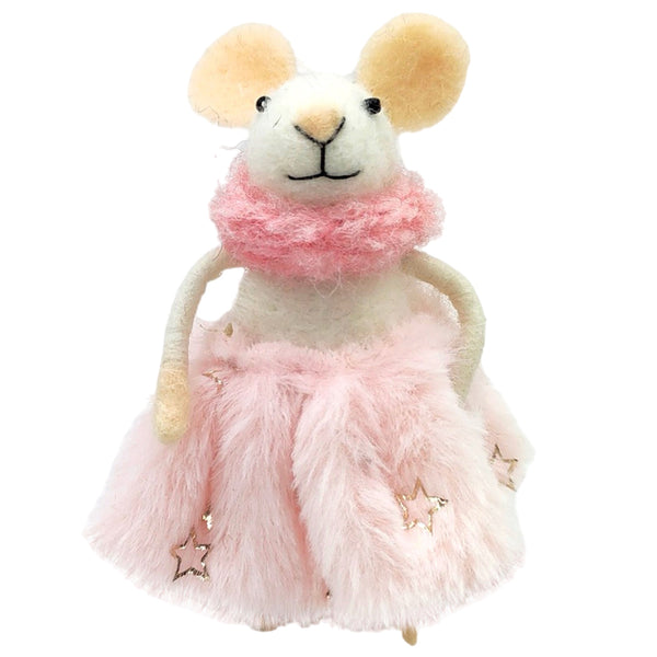 Assorted Mouse In Pink Fur With Stars Ornament, INDIVIDUALLY SOLD