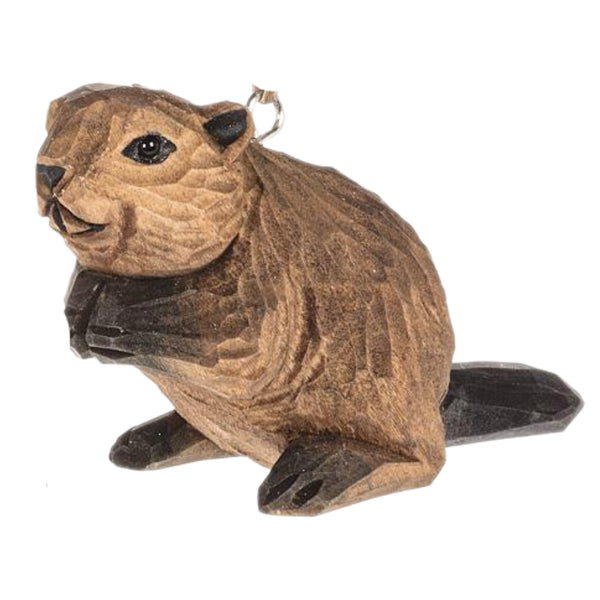 Assorted Wood Carved Beaver Ornament, INDIVIDUALLY SOLD