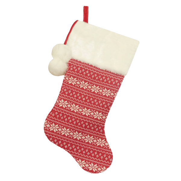Assorted 20.5" Snowflake With Pom Pom Stocking, INDIVIDUALLY SOLD