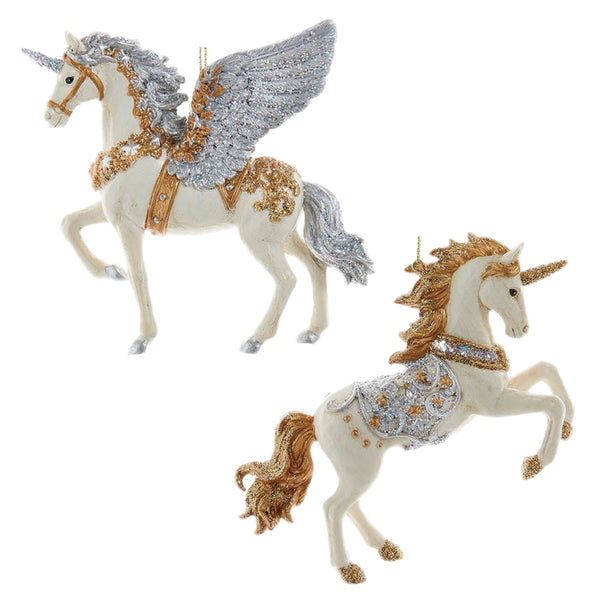 Assorted Silver & Gold Unicorn Ornament, INDIVIDUALLY SOLD