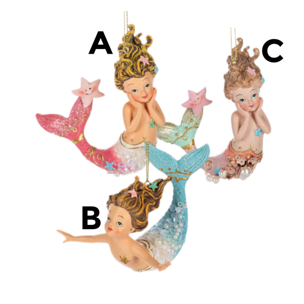 Assorted Pastel Girl Mermaid Ornament, INDIVIDUALLY SOLD