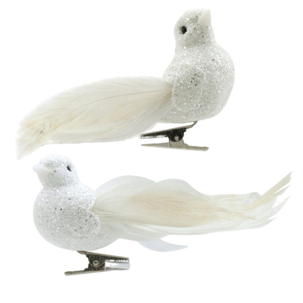 Assorted White With Glitter Clip On Bird Ornament, INDIVIDUALLY SOLD
