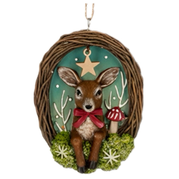 Assorted Woodland Animal In Twig Wreath Ornament, INDIVIDUALLY SOLD