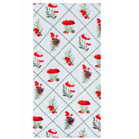 Snow Capped Winter Mushrooms Terry Tea Towel