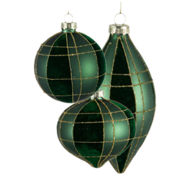 Assorted Green Velvet Plaid Ball, INDIVIDUALLY SOLD