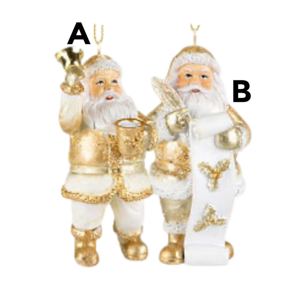 Assorted Gold & White Santa Ornament, INDIVIDUALLY SOLD