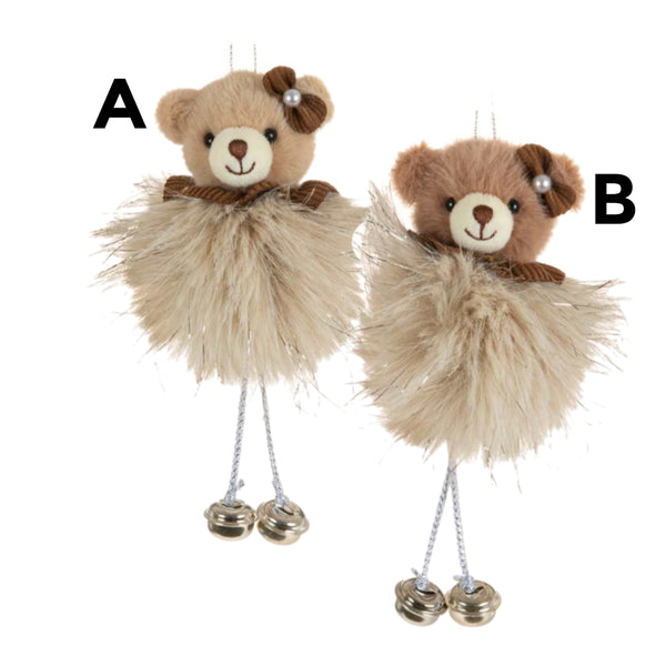 Assorted Fluffy Teddy Bear Ornament, INDIVIDUALLY SOLD