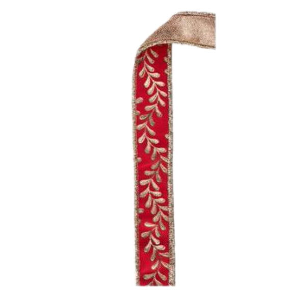 Red & Gold Foil Fused Leaf Ribbon