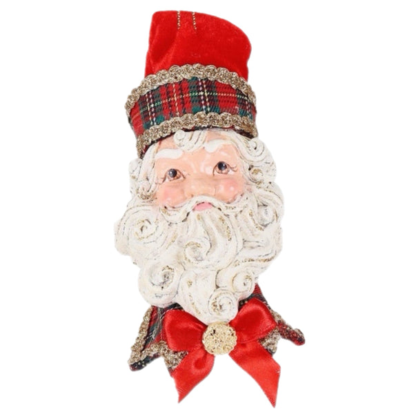 Assorted Tartan Santa Head Ornament, INDIVIDUALLY SOLD