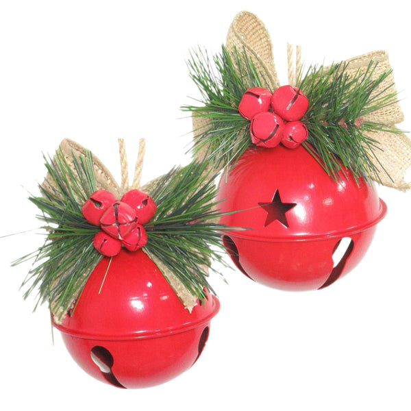 Assorted Red Bell With Burlap Bow Ornament, INDIVIDUALLY SOLD