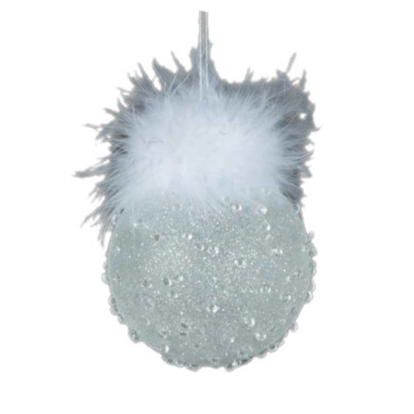 Assorted White Iced With Feathers Ball, INDIVIDUALLY SOLD