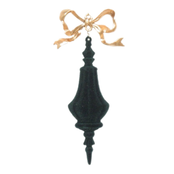 Assorted Bow Dark Green Flocked Finial Ornament, INDIVIDUALLY SOLD