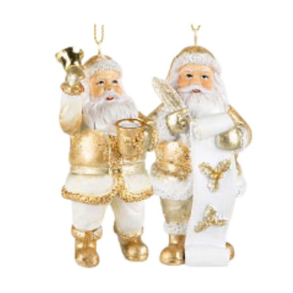 Assorted Gold & White Santa Ornament, INDIVIDUALLY SOLD