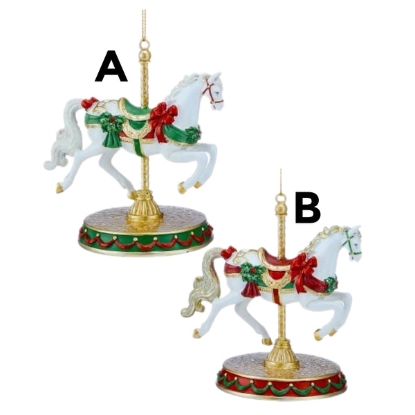 Assorted Red & Green Carousel Horse Ornaments, INDIVIDUALLY SOLD