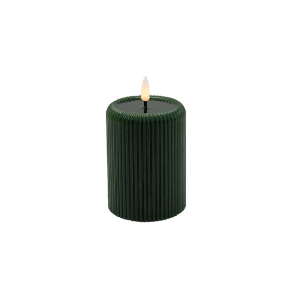 Assorted Dark Green Striped Pillar Flameless Candle, INDIVIDUALLY SOLD