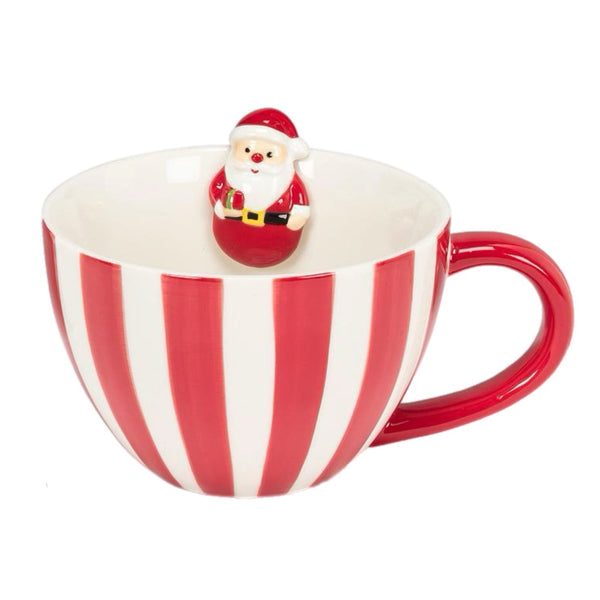 Red & White Striped Christmas Character Mug, INDIVIDUALLY SOLD
