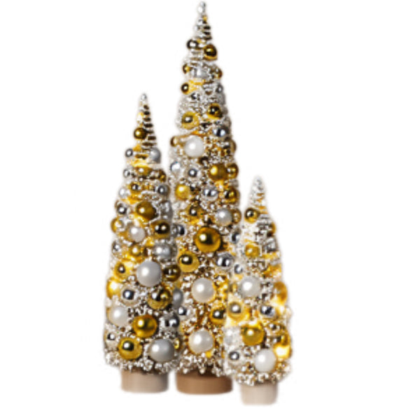 Assorted Gold & White LED Bottlebrush Tree Figurine, INDIVIDUALLY SOLD