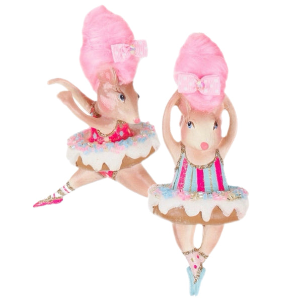 Assorted Mouse Ballerina With Cotton Candy Hair Ornament, INDIVIDUALLY SOLD