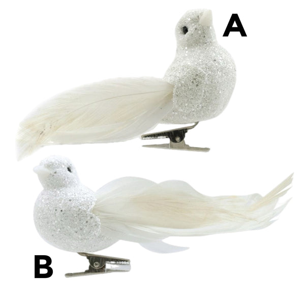 Assorted White With Glitter Clip On Bird Ornament, INDIVIDUALLY SOLD