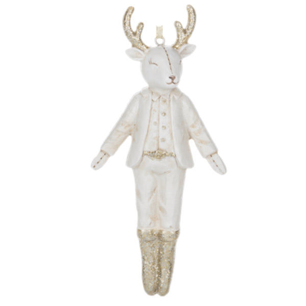 Assorted Fancy White & Gold Reindeer Ornament, INDIVIDUALLY SOLD